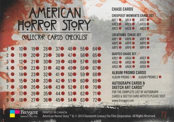 2014 Breygent American Horror Story #72 Checklist Back