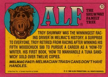 1988 O-Pee-Chee Alf #73 I've got a pair of aces and this replica of my birth certificate! Back