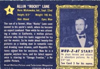 1953 Topps Who-Z-At Star? (R710-4) #4 Allan Rocky Lane Back