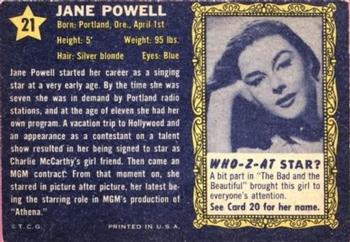 1953 Topps Who-Z-At Star? (R710-4) #21 Jane Powell Back