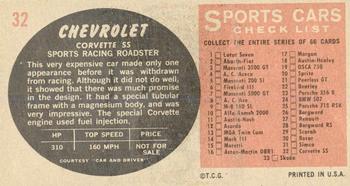 1961 Topps Sports Cars #32 Chevrolet Corvette SS Back