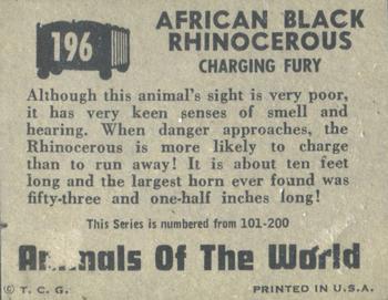 1951 Topps Animals of the World (R714-1) #196 African Black Rhinoceros Back