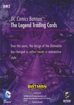 2013 Cryptozoic DC Comics Batman: The Legend - The Batmobile #BM2 Over the years, the design of the Batmobile Back