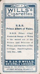1908 Wills's European Royalty #9 Prince Albert of Wales Back