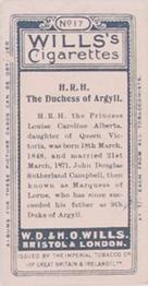 1908 Wills's European Royalty #17 The Duchess of Argyll Back