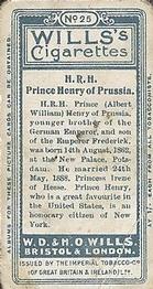 1908 Wills's European Royalty #25 Prince Henry of Prussia Back