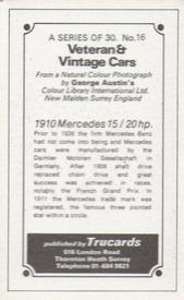 1970 Trucards Veteran & Vintage Cars #16 1910 Mercedes 15/20hp Back