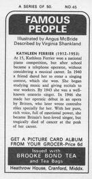 1973 Brooke Bond Famous People #45 Kathleen Ferrier Back