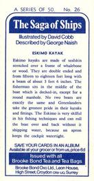 1970 Brooke Bond The Saga of Ships #26 Eskimo Kayak Back