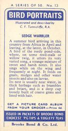 1957 Brooke Bond Bird Portraits  - Without Address #13 Sedge Warbler Back