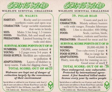 1994 Brooke Bond Going Wild (Double Cards) #39-40 Polar Bear / Walrus Back