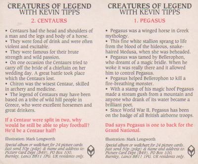 1994 Brooke Bond Creatures of Legend (Double Cards) #1-2 Pegasus / Centaurs Back
