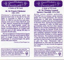 1982 Brooke Bond Queen Elizabeth 1 Queen Elizabeth 2 (Double Cards) #42-46 Sir Winston Leonard Spencer Churchill / Sir Francis Chichester Back