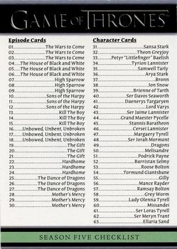 2016 Rittenhouse Game of Thrones Season 5 #100 Checklist Front