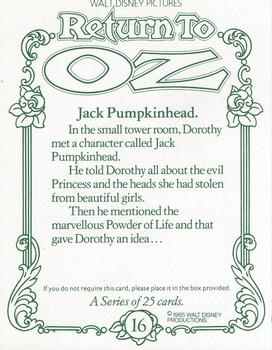 1985 Walt Disney Return to Oz #16 Jack Pumpkinhead. Back