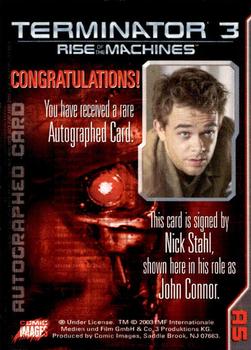 2003 Comic Images Terminator 3 - Autographs #A5 Nick Stahl Back