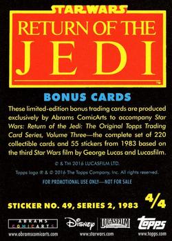 2016 Abrams Topps Return of the Jedi Book Bonus Cards #4 Sticker #49 Back