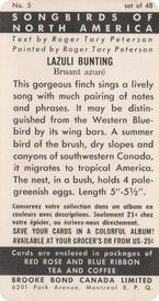 1959 Brooke Bond (Red Rose Tea) Songbirds of North America #5 Lazuli Bunting Back