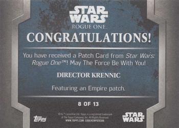 2016 Topps Star Wars Rogue One: Mission Briefing - Commemorative Patches #8 Director Krennic Back