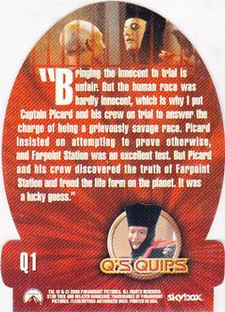 2000 SkyBox Star Trek The Next Generation Profiles - Q's Quips Cards Die Cut #Q1 Encounter at Farpoint Back