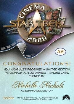 2000 SkyBox Star Trek Cinema 2000 - Autographs #A2 Nichelle Nichols Back