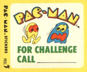 1980 Fleer Pac-Man Stickers & Rub-Offs #14 PAC-MAN FOR CHALLENGE CALL _________ Front