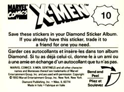 1993 Diamond X-Men Animated Series Stickers #10 NA Back