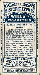 1912 Wills's Historic Events #5 King Alfred and the Cakes Back