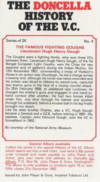 1980 Player's The Doncella History of the V.C. #4 The Famous Fighting Goughs - Lieutenant Hugh Henry Gough Back