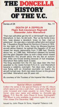 1980 Player's The Doncella History of the V.C. #11 Death of a Zeppelin - Flight Sub-Lieutenant Reginald Alexander John Warneford Back