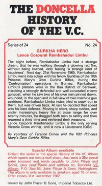 1980 Player's The Doncella History of the V.C. #24 Gurkha Hero - Lance Corporal Rambahadur Limbu Back