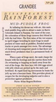 1991 Grandee Disappearing Rainforest #20 Mud-Puddle Frog Back