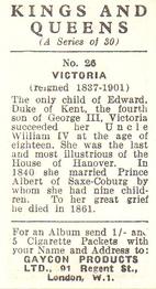 1961 Gaycon Kings and Queens #26 Victoria Back