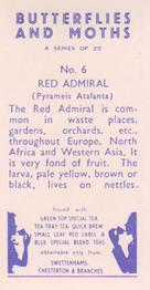 1960 Swettenhams Tea Butterflies and Moths #6 Red Admiral Back
