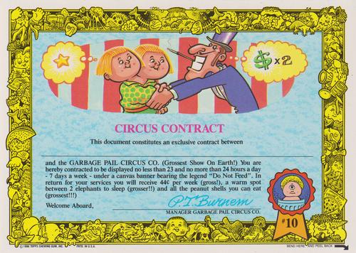 1986 Topps Garbage Pail Kids Giant Series 2 #10 Garbage Pail Circus. Back