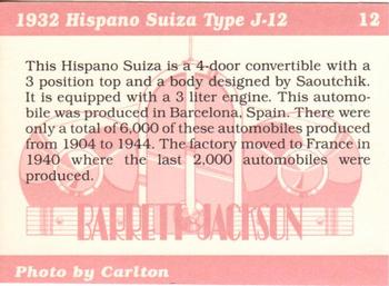 1996 Barrett Jackson Showcase #12 1932 Hispano Suiza J-12 Back