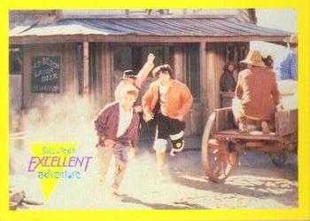 1991 Merlin Bill & Ted's Totally Excellent Collector Cards #13 Bill, Ted and Mr The Kid Escape a Bar Brawl Front