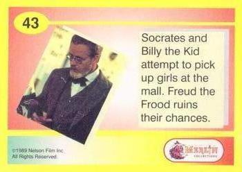 1991 Merlin Bill & Ted's Totally Excellent Collector Cards #43 Socrates & Billy The Kid attempt to pick up girls at the mall. Back