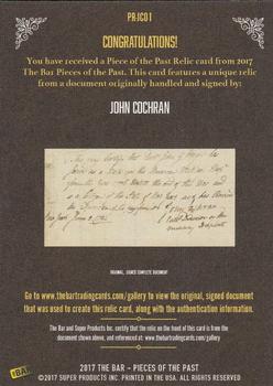 2017 The Bar Pieces of the Past - Relics #PR-JC01 John Cochran Back