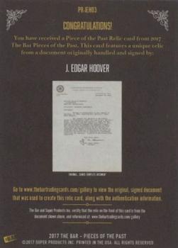 2017 The Bar Pieces of the Past - Relics #PR-JEH03 J. Edgar Hoover Back