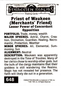 1991 TSR Advanced Dungeons & Dragons #648 Priest of Waukeen (Merchant's Friend) Back