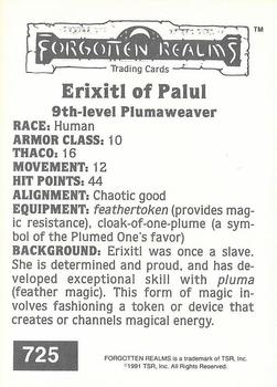 1991 TSR Advanced Dungeons & Dragons #725 Erixitl of Palul Back