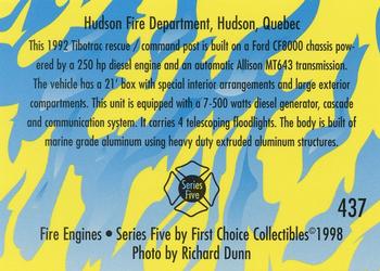 1998 First Choice Collectibles - Fire Engines #437 Hudson, Quebec - 1992 Tibotrac Back