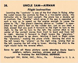 1941 Gum Inc. Uncle Sam (R157) #38 Flight Instruction Back