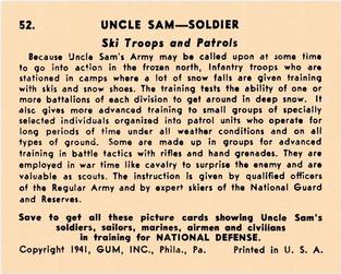 1941 Gum Inc. Uncle Sam (R157) #52 Ski Troops and Patrols Back