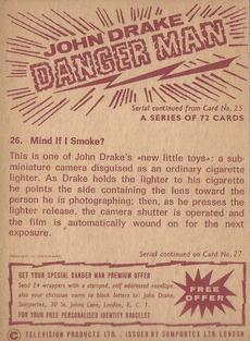 1965 Somportex Danger Man #26 Mind If I Smoke? Back
