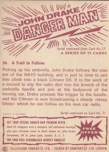 1965 Somportex Danger Man #30 A Trail to Follow. Back