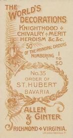 1890 Allen & Ginter The World's Decorations (N30) #35 Order of St. Hubert Bavaria Back