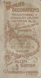 1890 Allen & Ginter The World's Decorations (N30) #42 St. Stephen Hungary Back