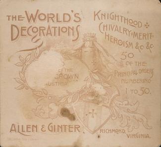 1890 Allen & Ginter The World's Decorations (N44) #20 Order of the Iron Crown Austria Back